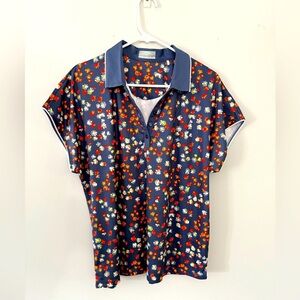 Callaway Opti-Dri Cap Sleeve Golf Polo Short Sleeve Shirt Floral Blue Indigo XL